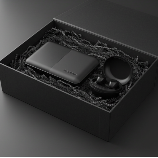 Kit de bienvenida ejecutivo Tech Power con accesorios tecnologicos personalizados con logo de empresa