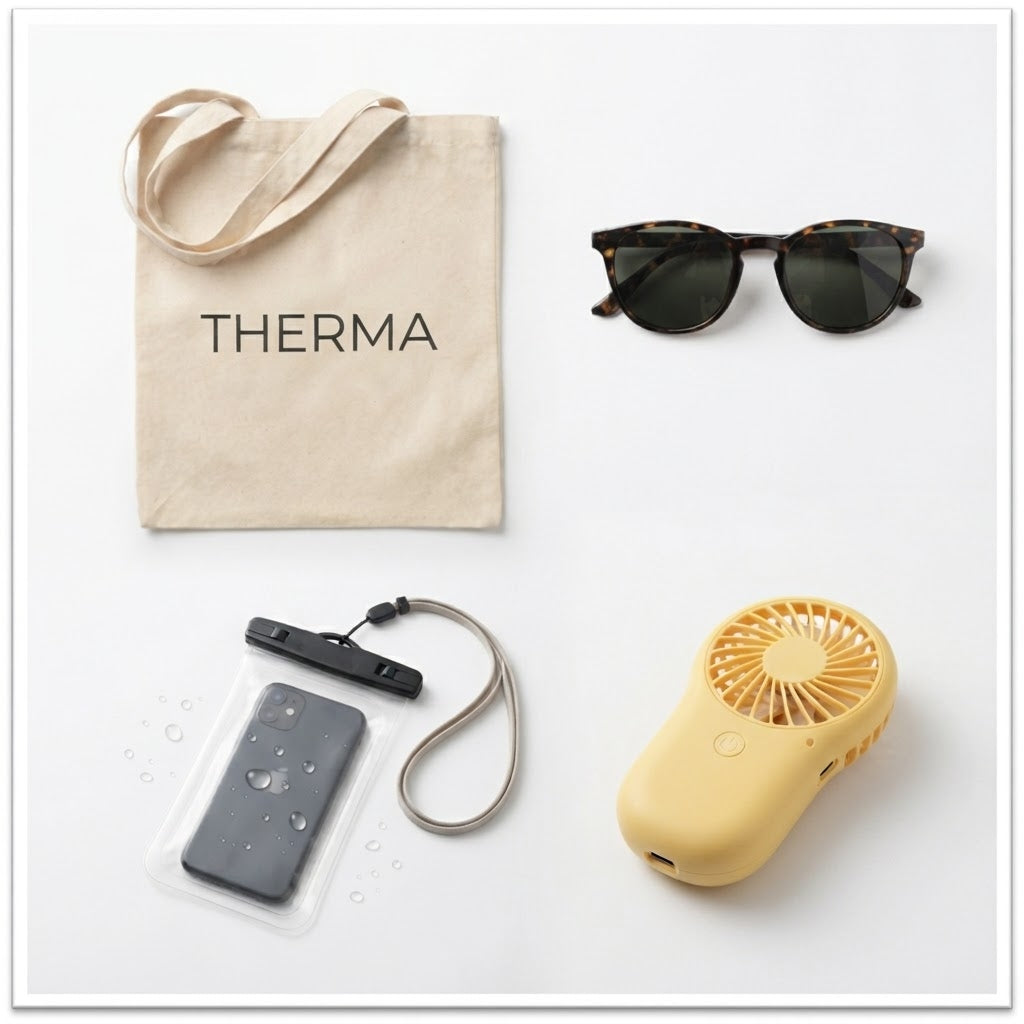 Kit Beach Plus – Kit de Bienvenida Playero con Bolsa, Lentes Aviador y Ventilador Power Bank