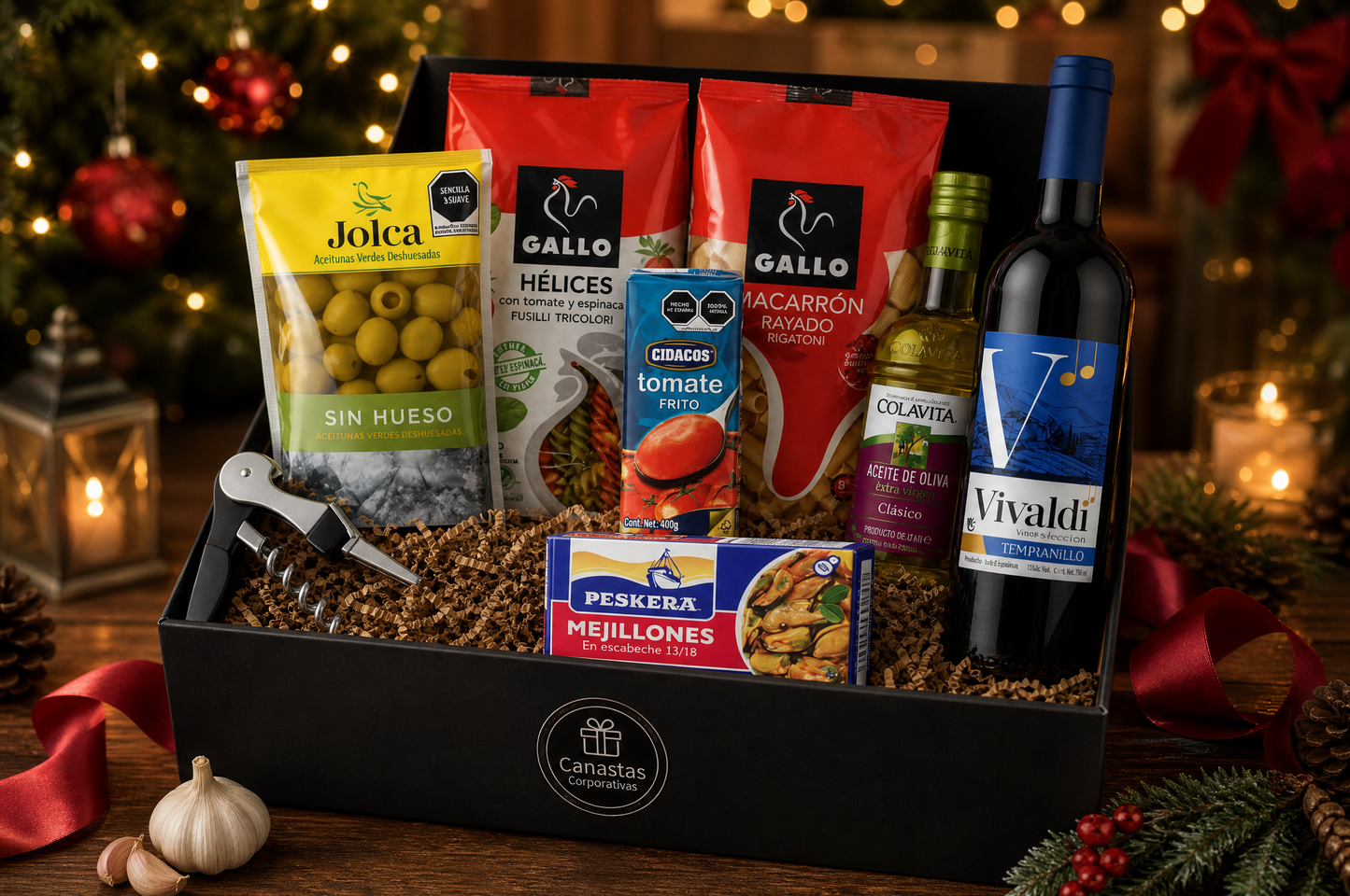 Caja Gourmet Mediterránea con Vino Vivaldi – Regalo Corporativo de Fin de Año