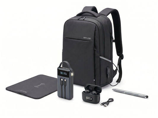 Kit 03 Onboarding Tech con mochila, power bank y audífonos inalámbricos, kit de bienvenida tecnológico
