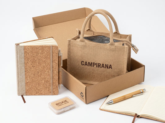 Kit 05 Sustentable Corporativo con libreta de corcho y accesorios de bambú, kit de bienvenida ecológico