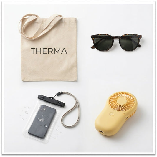 Kit Beach Plus – Kit de Bienvenida Playero con Bolsa, Lentes Aviador y Ventilador Power Bank