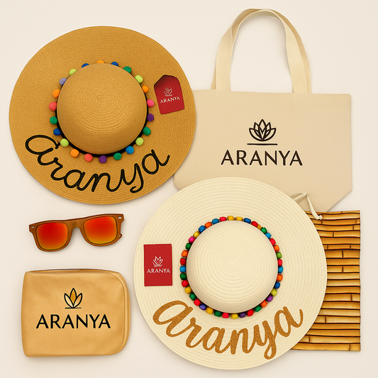 Kit Verano Corporativo – Sombrero Personalizado, Lentes, Cosmetiquera y Bolsa Tote